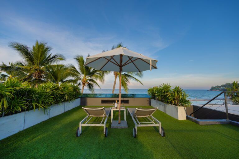 Rooftop garden with daybed and sea view at the Phupa two bedroom pool villa, The Yana Villas Hua Hin